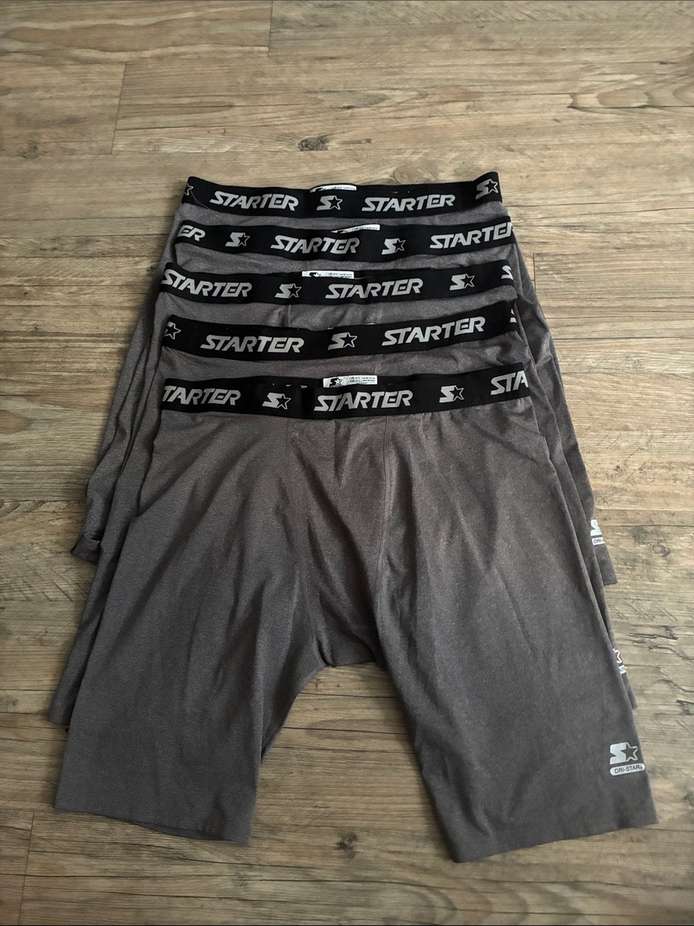 5 STARTER Gray Athletic Compression Boxer Shorts w/ Black Logo Waistband